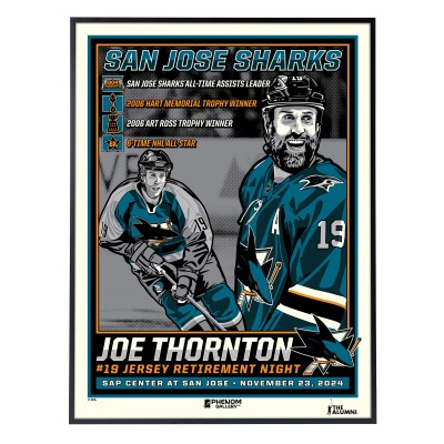 San Jose Sharks Joe Thornton Phenom Gallery Jersey Retirement 18 x 24 Deluxe Framed Serigraph Print