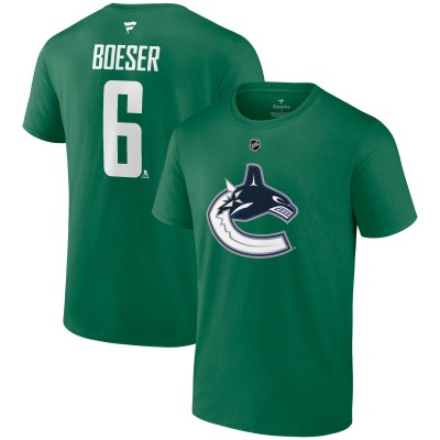 Vancouver Canucks Brock Boeser Fanatics Green Authentic Stack Name & Number T-Shirt