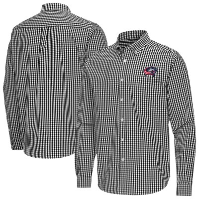 Columbus Blue Jackets Antigua Black Ellis Tri-Blend Long Sleeve Button-Down Shirt