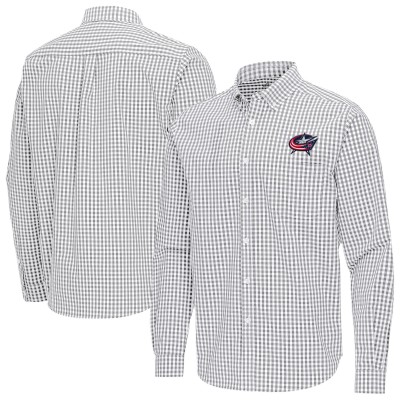 Columbus Blue Jackets Antigua Gray Ellis Tri-Blend Long Sleeve Button-Down Shirt