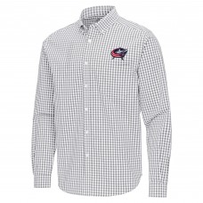 Columbus Blue Jackets Antigua Gray Ellis Tri-Blend Long Sleeve Button-Down Shirt