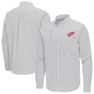 Detroit Red Wings Antigua Gray Ellis Tri-Blend Long Sleeve Button-Down Shirt