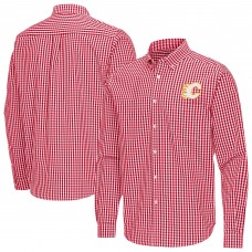 Calgary Flames Antigua Red Ellis Tri-Blend Long Sleeve Button-Down Shirt