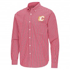Calgary Flames Antigua Red Ellis Tri-Blend Long Sleeve Button-Down Shirt
