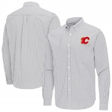 Calgary Flames Antigua Gray Ellis Tri-Blend Long Sleeve Button-Down Shirt