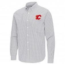 Calgary Flames Antigua Gray Ellis Tri-Blend Long Sleeve Button-Down Shirt