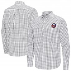 New York Islanders Antigua Gray Ellis Tri-Blend Long Sleeve Button-Down Shirt