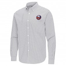 New York Islanders Antigua Gray Ellis Tri-Blend Long Sleeve Button-Down Shirt