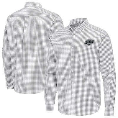 Los Angeles Kings Antigua Gray Ellis Tri-Blend Long Sleeve Button-Down Shirt