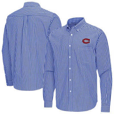 Montreal Canadiens Antigua Blue Ellis Tri-Blend Long Sleeve Button-Down Shirt