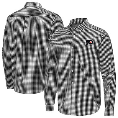 Philadelphia Flyers Antigua Black Ellis Tri-Blend Long Sleeve Button-Down Shirt
