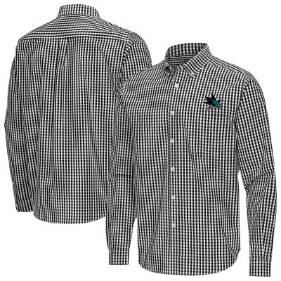San Jose Sharks Antigua Black Ellis Tri-Blend Long Sleeve Button-Down Shirt