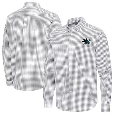 San Jose Sharks Antigua Gray Ellis Tri-Blend Long Sleeve Button-Down Shirt