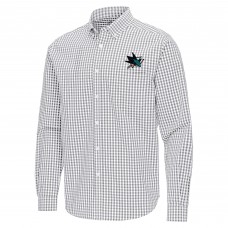 San Jose Sharks Antigua Gray Ellis Tri-Blend Long Sleeve Button-Down Shirt