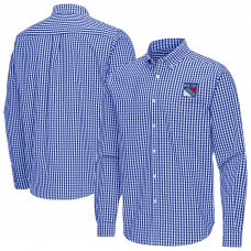 New York Rangers Antigua Blue Ellis Tri-Blend Long Sleeve Button-Down Shirt New York Rangers Antigua Blue Ellis Tri-Blend Long Sleeve Button-Down Shirt