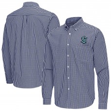 Seattle Kraken Antigua Deep Sea Blue Ellis Tri-Blend Long Sleeve Button-Down Shirt