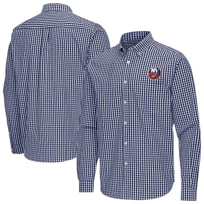 New York Islanders Antigua Navy Ellis Tri-Blend Long Sleeve Button-Down Shirt