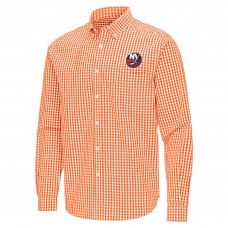 New York Islanders Antigua Orange Ellis Tri-Blend Long Sleeve Button-Down Shirt