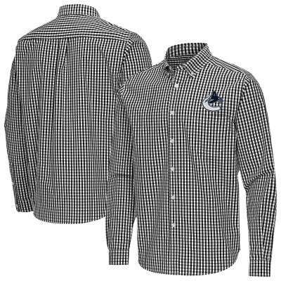 Vancouver Canucks Antigua Black Ellis Tri-Blend Long Sleeve Button-Down Shirt