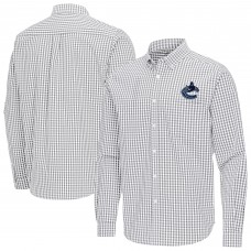 Vancouver Canucks Antigua Gray Ellis Tri-Blend Long Sleeve Button-Down Shirt