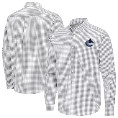 Vancouver Canucks Antigua Gray Ellis Tri-Blend Long Sleeve Button-Down Shirt