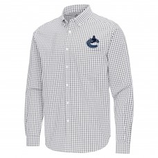 Vancouver Canucks Antigua Gray Ellis Tri-Blend Long Sleeve Button-Down Shirt