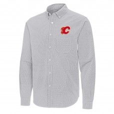 Calgary Flames Antigua Gray Porter Woven Tri-Blend Long Sleeve Button-Down Shirt