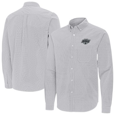 Los Angeles Kings Antigua Gray Porter Woven Tri-Blend Long Sleeve Button-Down Shirt
