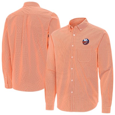 New York Islanders Antigua Orange Porter Woven Tri-Blend Long Sleeve Button-Down Shirt