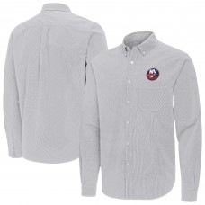 New York Islanders Antigua Gray Porter Woven Tri-Blend Long Sleeve Button-Down Shirt