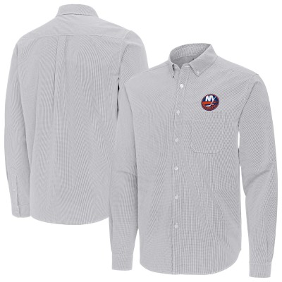 New York Islanders Antigua Gray Porter Woven Tri-Blend Long Sleeve Button-Down Shirt