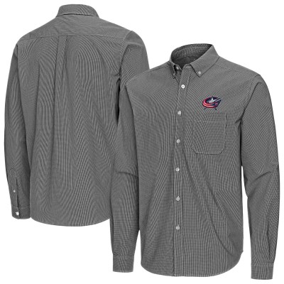 Columbus Blue Jackets Antigua Black Porter Woven Tri-Blend Long Sleeve Button-Down Shirt
