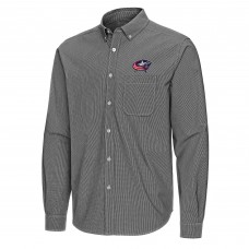 Columbus Blue Jackets Antigua Black Porter Woven Tri-Blend Long Sleeve Button-Down Shirt