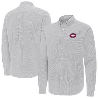 Montreal Canadiens Antigua Gray Porter Woven Tri-Blend Long Sleeve Button-Down Shirt
