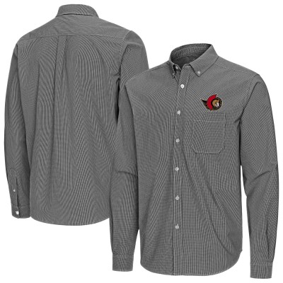 Ottawa Senators Antigua Black Porter Woven Tri-Blend Long Sleeve Button-Down Shirt