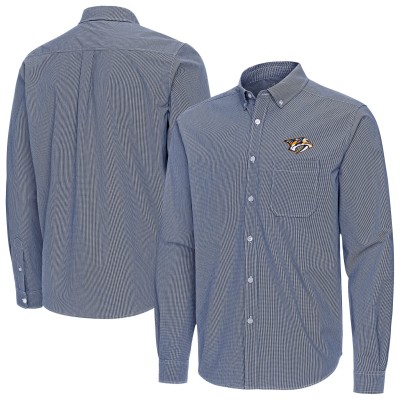 Nashville Predators Antigua Navy Porter Woven Tri-Blend Long Sleeve Button-Down Shirt