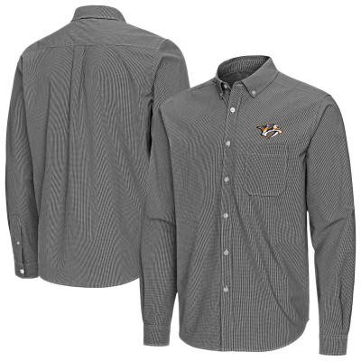 Nashville Predators Antigua Black Porter Woven Tri-Blend Long Sleeve Button-Down Shirt
