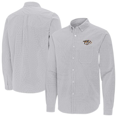 Nashville Predators Antigua Gray Porter Woven Tri-Blend Long Sleeve Button-Down Shirt