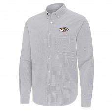Nashville Predators Antigua Gray Porter Woven Tri-Blend Long Sleeve Button-Down Shirt