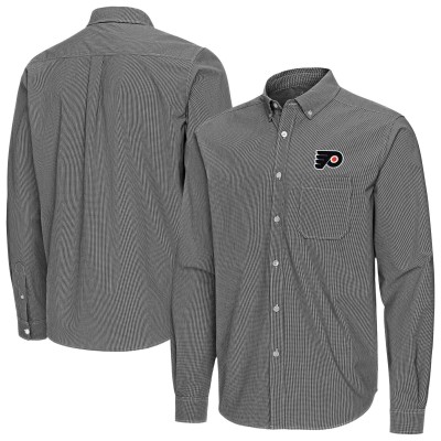 Philadelphia Flyers Antigua Black Porter Woven Tri-Blend Long Sleeve Button-Down Shirt