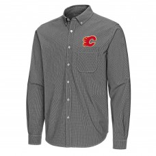 Calgary Flames Antigua Black Porter Woven Tri-Blend Long Sleeve Button-Down Shirt