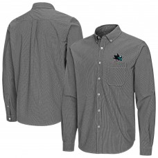 San Jose Sharks Antigua Black Porter Woven Tri-Blend Long Sleeve Button-Down Shirt