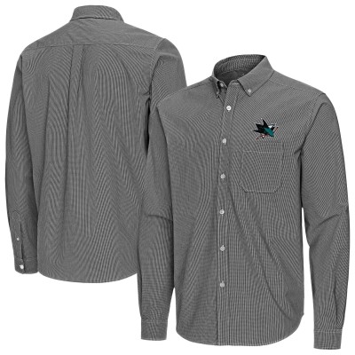 San Jose Sharks Antigua Black Porter Woven Tri-Blend Long Sleeve Button-Down Shirt