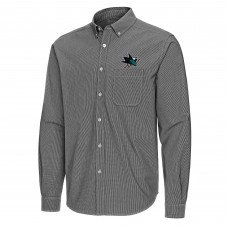 San Jose Sharks Antigua Black Porter Woven Tri-Blend Long Sleeve Button-Down Shirt