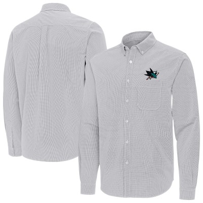 San Jose Sharks Antigua Gray Porter Woven Tri-Blend Long Sleeve Button-Down Shirt