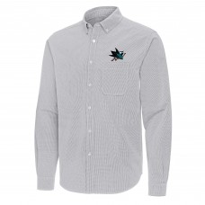 San Jose Sharks Antigua Gray Porter Woven Tri-Blend Long Sleeve Button-Down Shirt