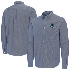 Seattle Kraken Antigua Deep Sea Blue Porter Woven Tri-Blend Long Sleeve Button-Down Shirt