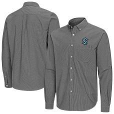 Seattle Kraken Antigua Black Porter Woven Tri-Blend Long Sleeve Button-Down Shirt