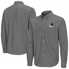 Vancouver Canucks Antigua Black Porter Woven Tri-Blend Long Sleeve Button-Down Shirt