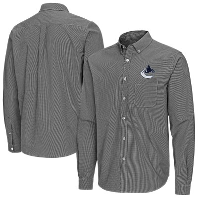 Vancouver Canucks Antigua Black Porter Woven Tri-Blend Long Sleeve Button-Down Shirt